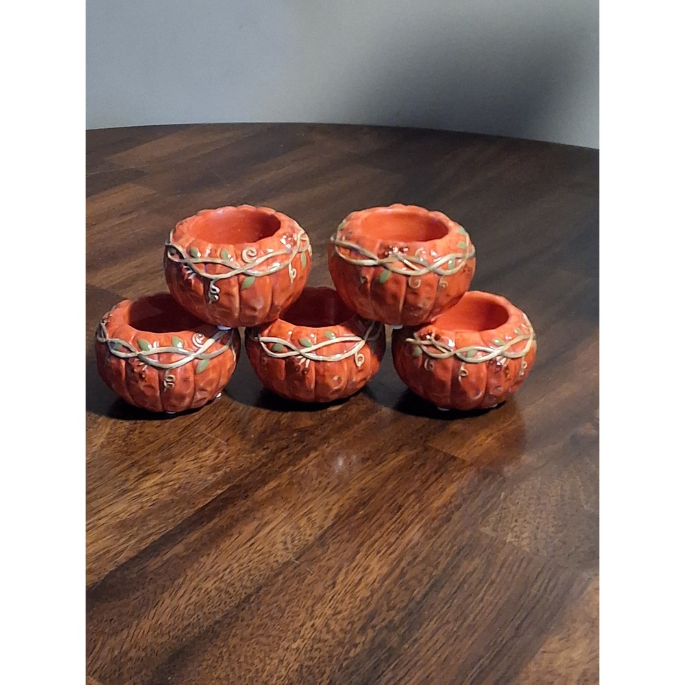 Vintage Robin Betterley Ceramic Pumpkin Tea Light Votive Candle Holder Set of 5